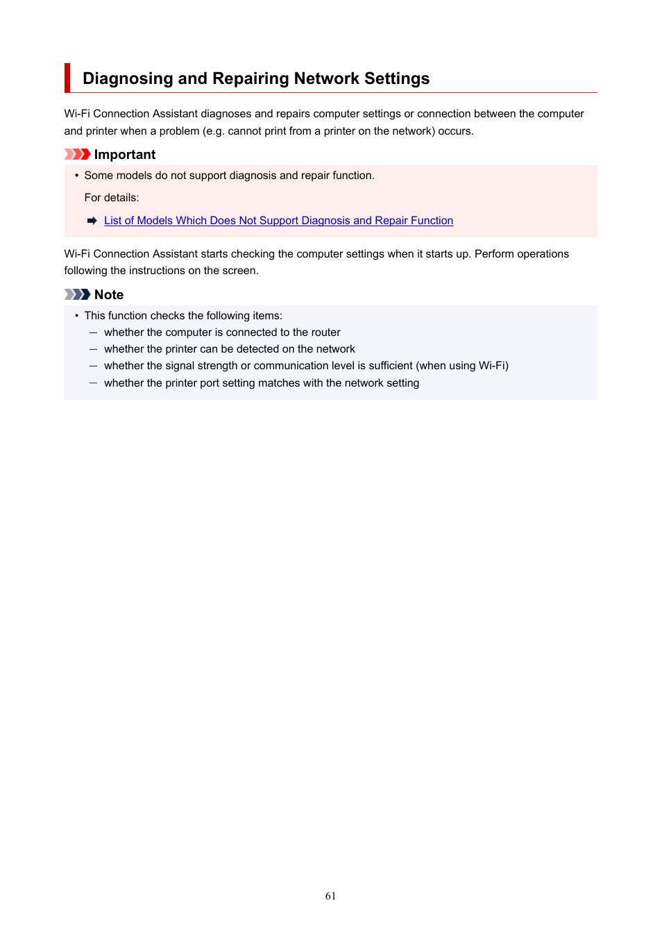 Diagnosing and repairing network settings | Canon MAXIFY GX5020 Wireless MegaTank Inkjet Color Printer User Manual | Page 61 / 325