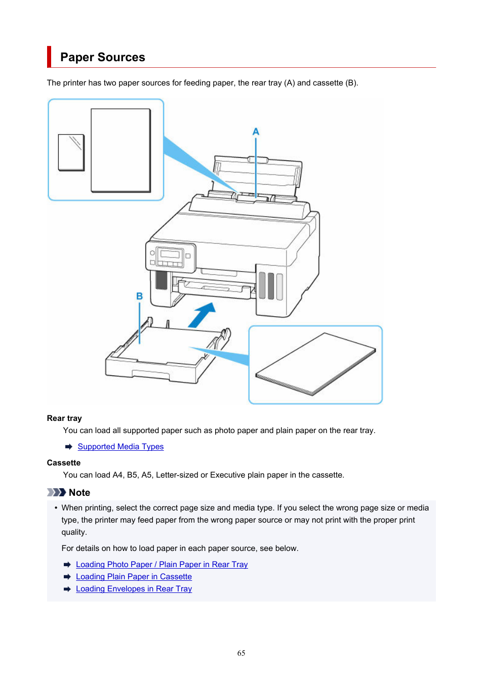Paper sources | Canon MAXIFY GX5020 Wireless MegaTank Inkjet Color Printer User Manual | Page 65 / 325
