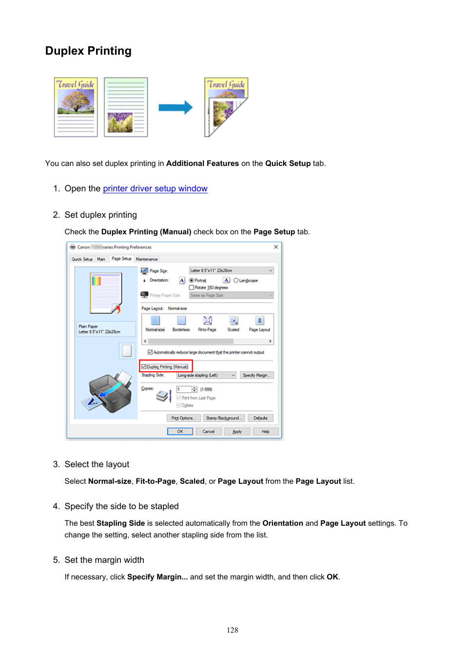 Duplex printing | Canon PIXMA TS202 Inkjet Printer User Manual | Page 128 / 245