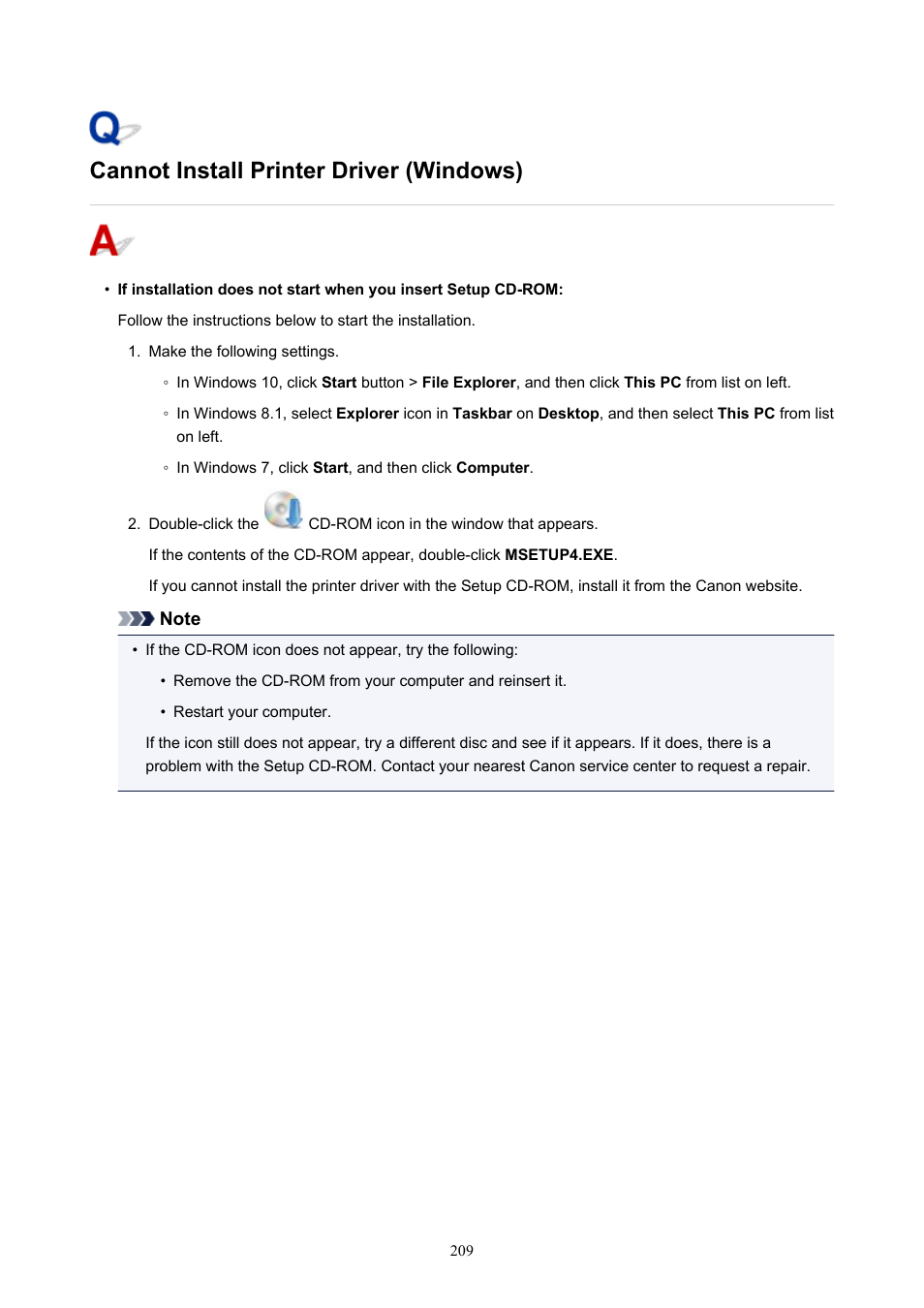 Cannot install printer driver (windows) | Canon PIXMA TS202 Inkjet Printer User Manual | Page 209 / 245