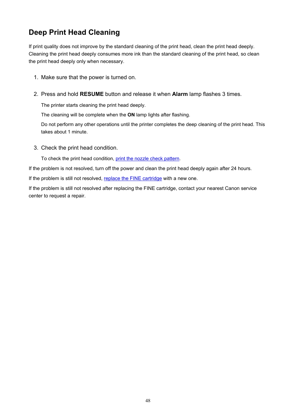 Deep print head cleaning, Twice, Clean the print head deeply | Canon PIXMA TS202 Inkjet Printer User Manual | Page 48 / 245