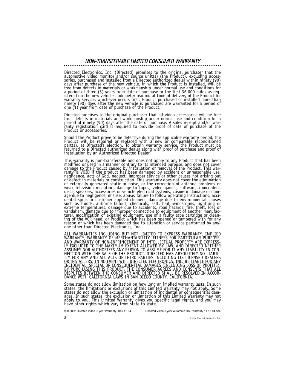 Directed Electronics HVM702A User Manual | Page 2 / 20