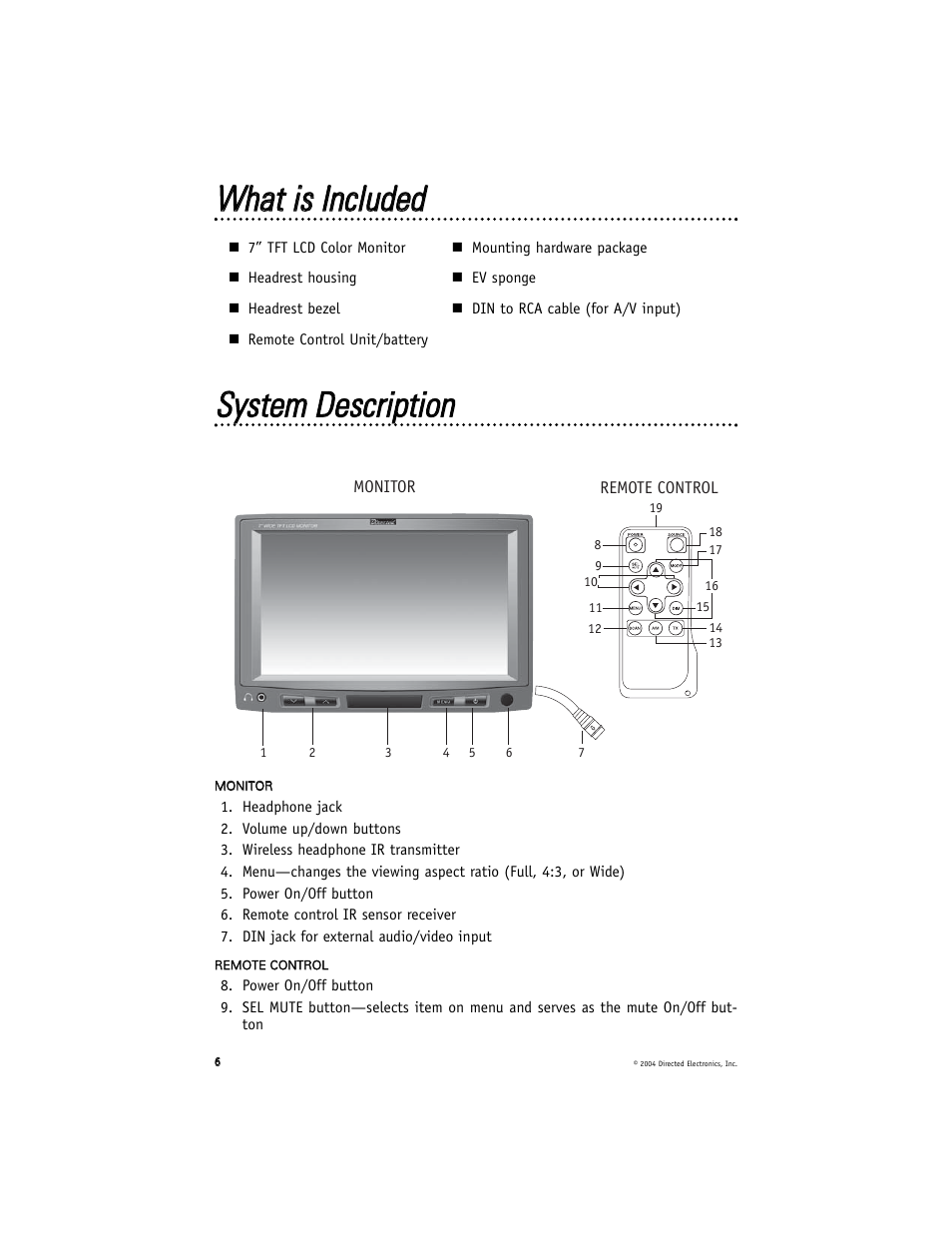Wwhhaatt iiss iinncclluuddeedd, Ssyysstteem m d deessccrriippttiioonn | Directed Electronics HVM702A User Manual | Page 6 / 20