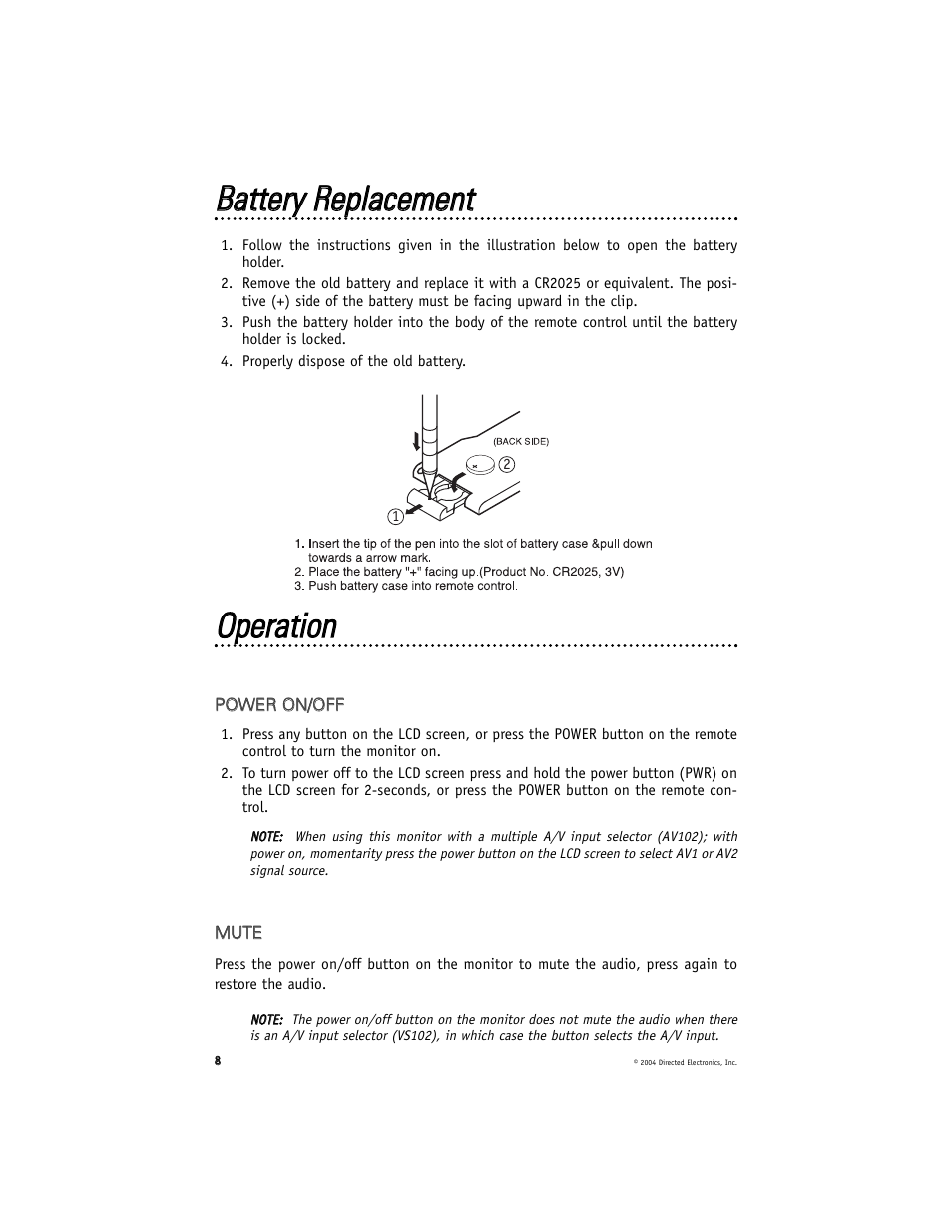 Ooppeerraattiioonn | Directed Electronics HVM702A User Manual | Page 8 / 20