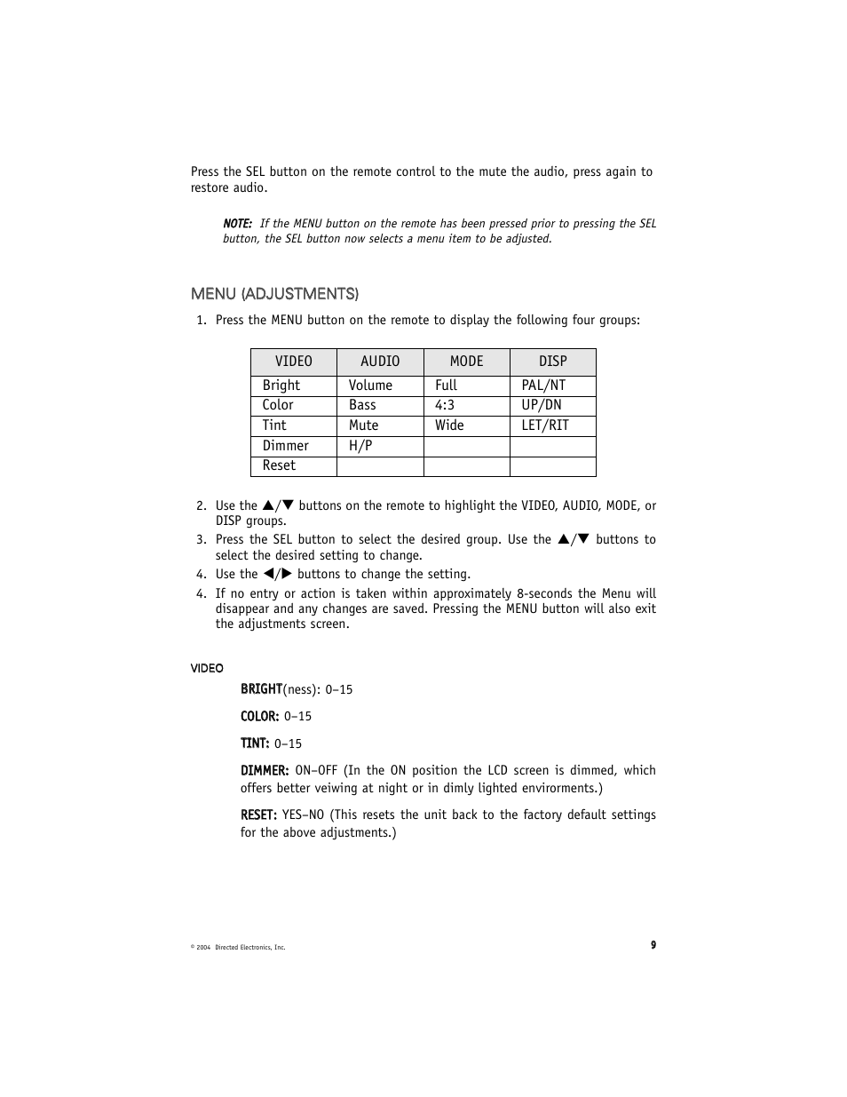 Directed Electronics HVM702A User Manual | Page 9 / 20
