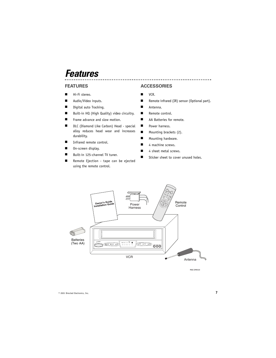Features, Accessories | Directed Electronics Directed Video VC2050 User Manual | Page 7 / 18