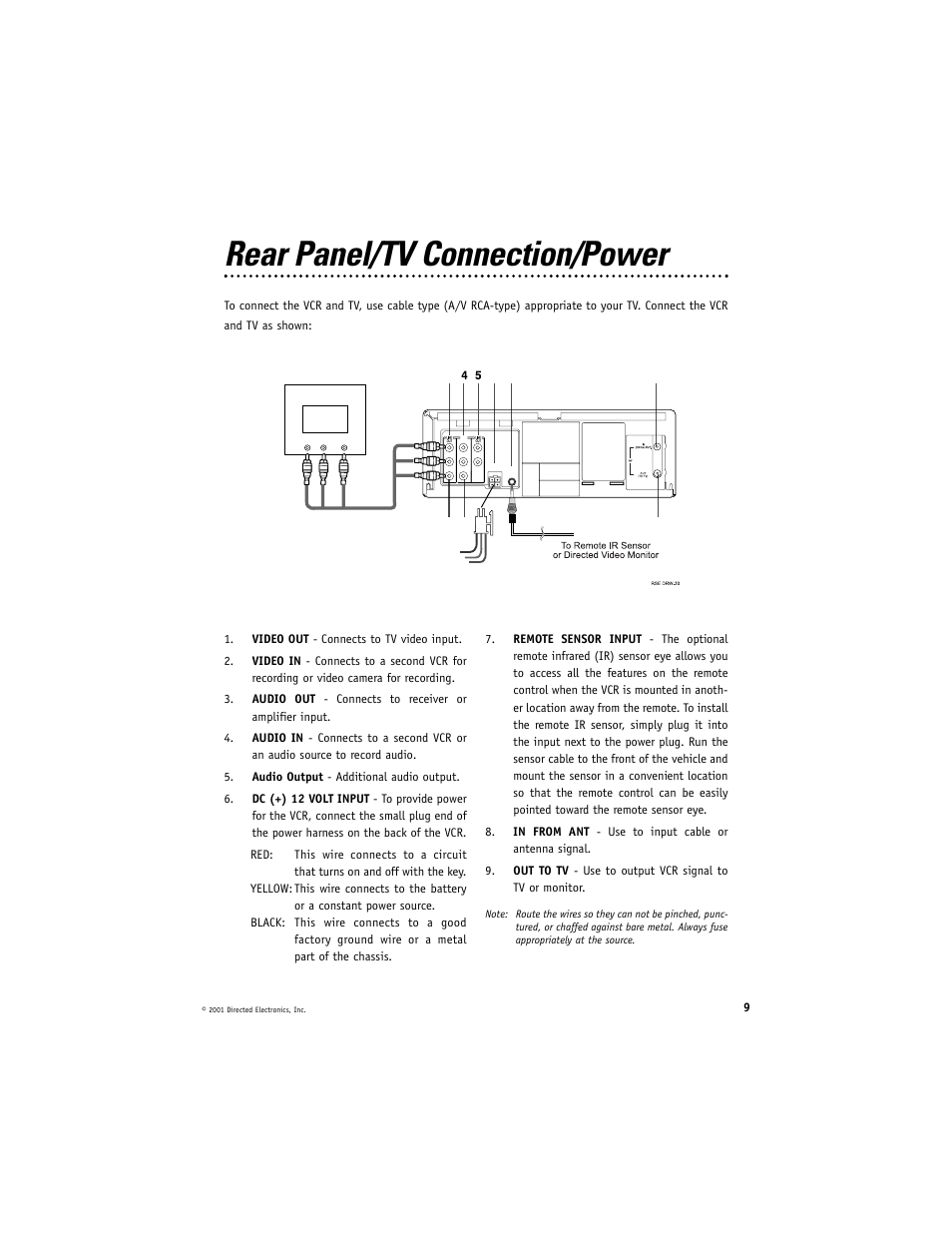 Rear panel/tv connection/power | Directed Electronics Directed Video VC2050 User Manual | Page 9 / 18