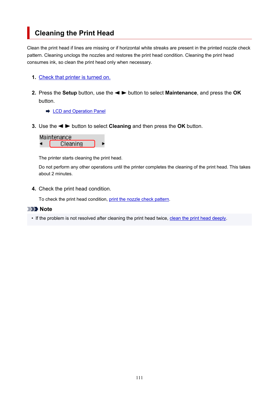 Cleaning the print head | Canon PIXMA G5020 Wireless MegaTank Printer User Manual | Page 111 / 422
