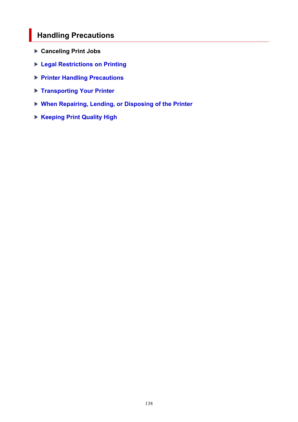 Handling precautions | Canon PIXMA G5020 Wireless MegaTank Printer User Manual | Page 138 / 422