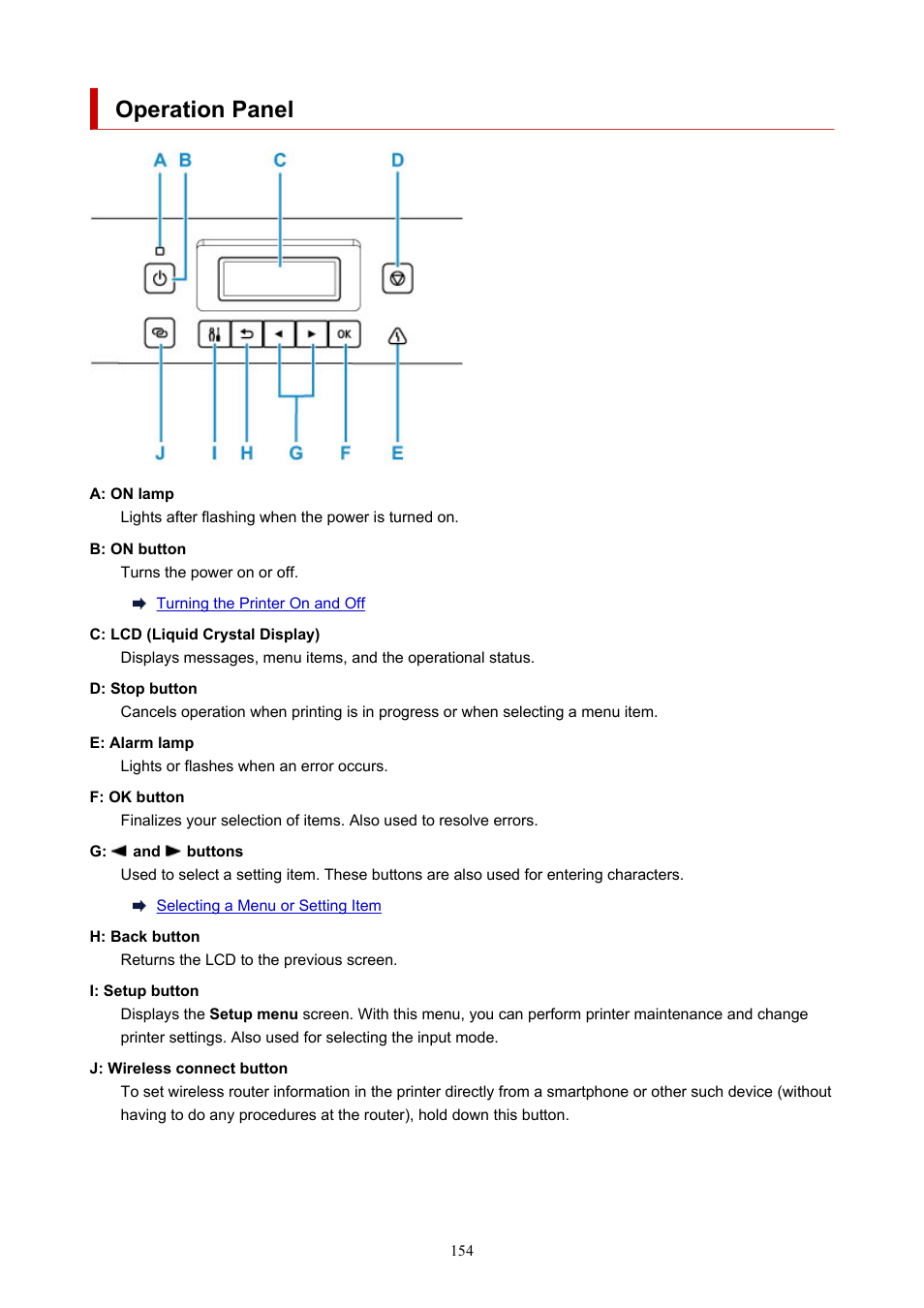 Operation panel | Canon PIXMA G5020 Wireless MegaTank Printer User Manual | Page 154 / 422