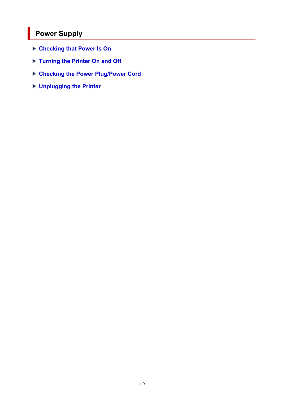 Power supply | Canon PIXMA G5020 Wireless MegaTank Printer User Manual | Page 155 / 422