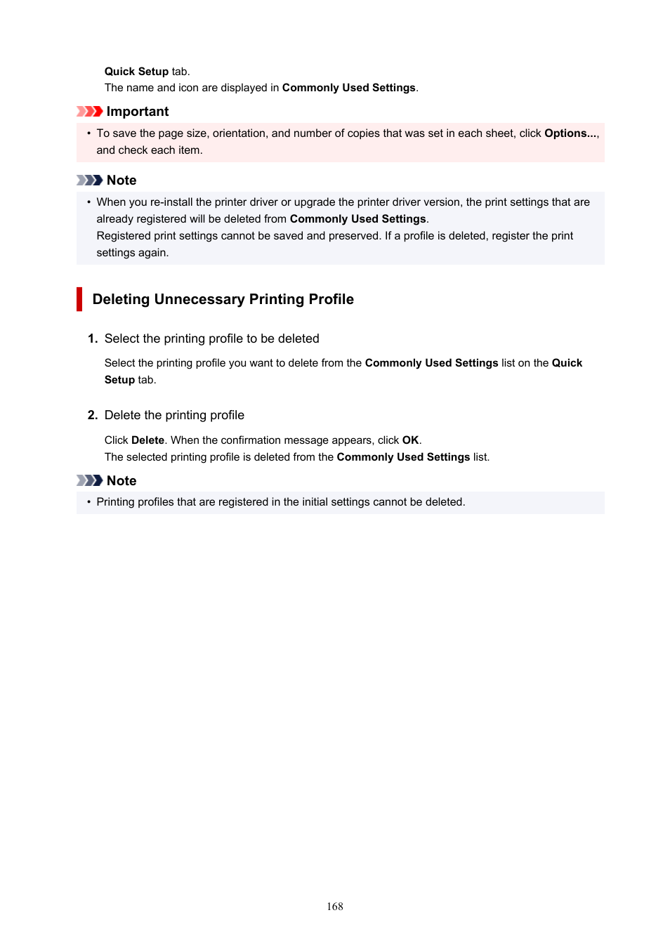 Deleting unnecessary printing profile | Canon PIXMA G5020 Wireless MegaTank Printer User Manual | Page 168 / 422