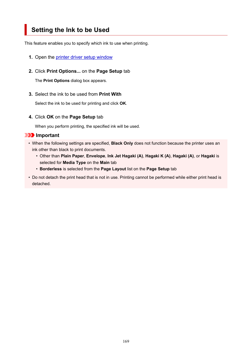 Setting the ink to be used | Canon PIXMA G5020 Wireless MegaTank Printer User Manual | Page 169 / 422