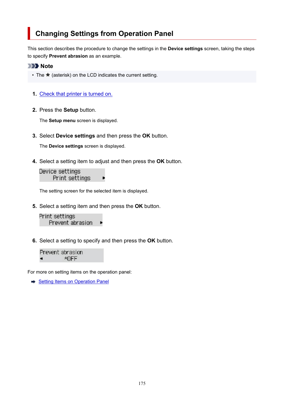 Changing settings from operation panel | Canon PIXMA G5020 Wireless MegaTank Printer User Manual | Page 175 / 422