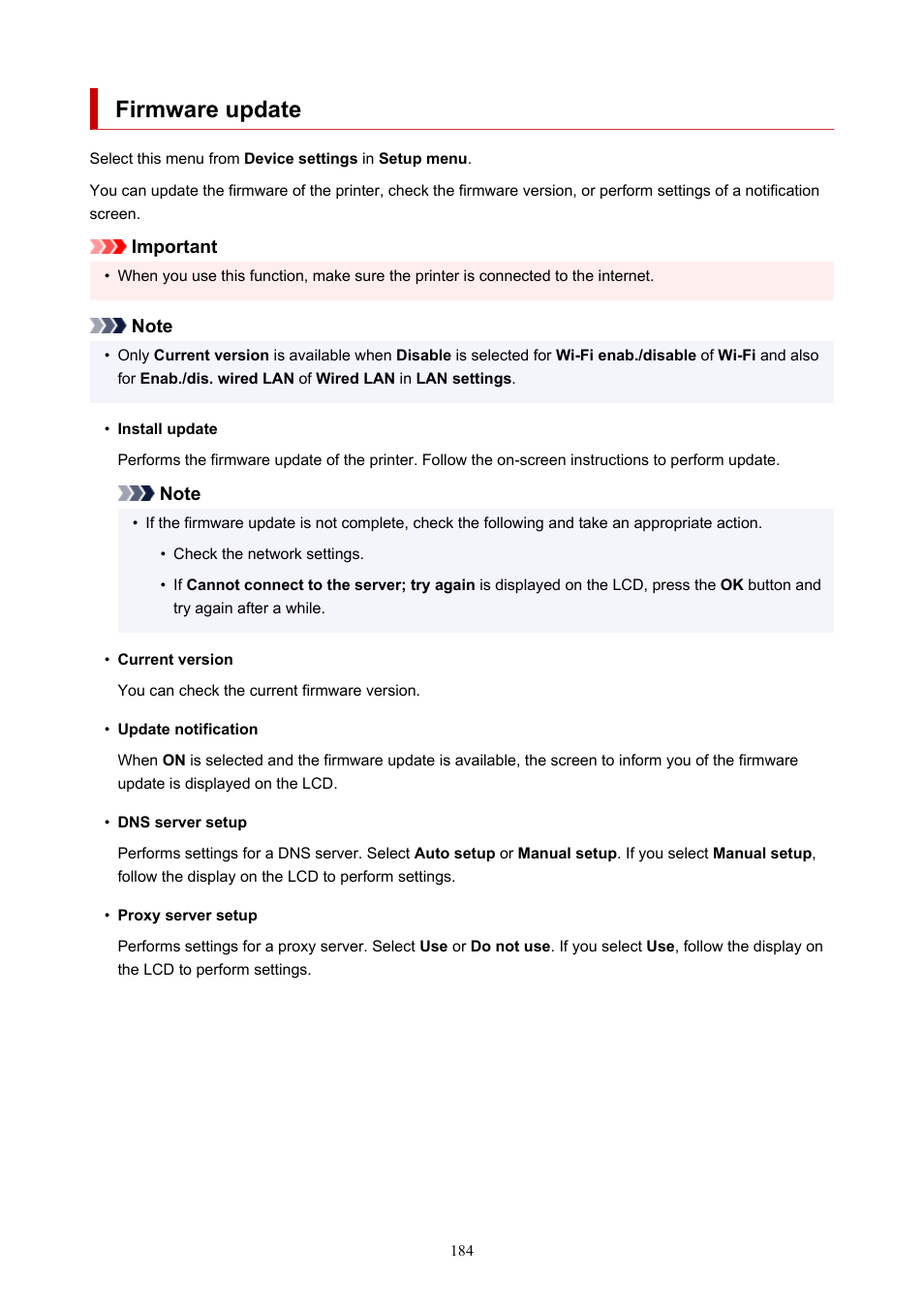 Firmware update | Canon PIXMA G5020 Wireless MegaTank Printer User Manual | Page 184 / 422