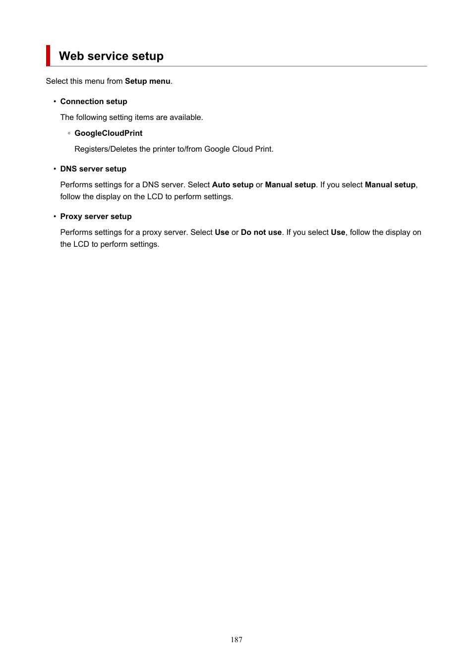 Web service setup | Canon PIXMA G5020 Wireless MegaTank Printer User Manual | Page 187 / 422