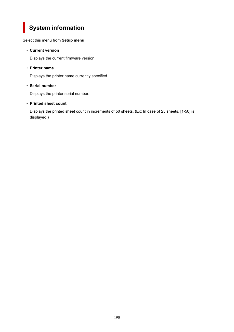 System information | Canon PIXMA G5020 Wireless MegaTank Printer User Manual | Page 190 / 422