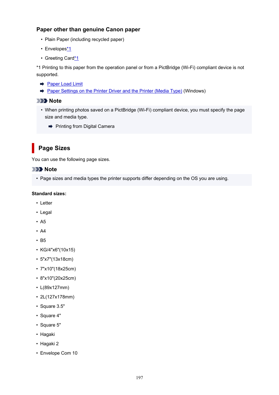 Page sizes | Canon PIXMA G5020 Wireless MegaTank Printer User Manual | Page 197 / 422
