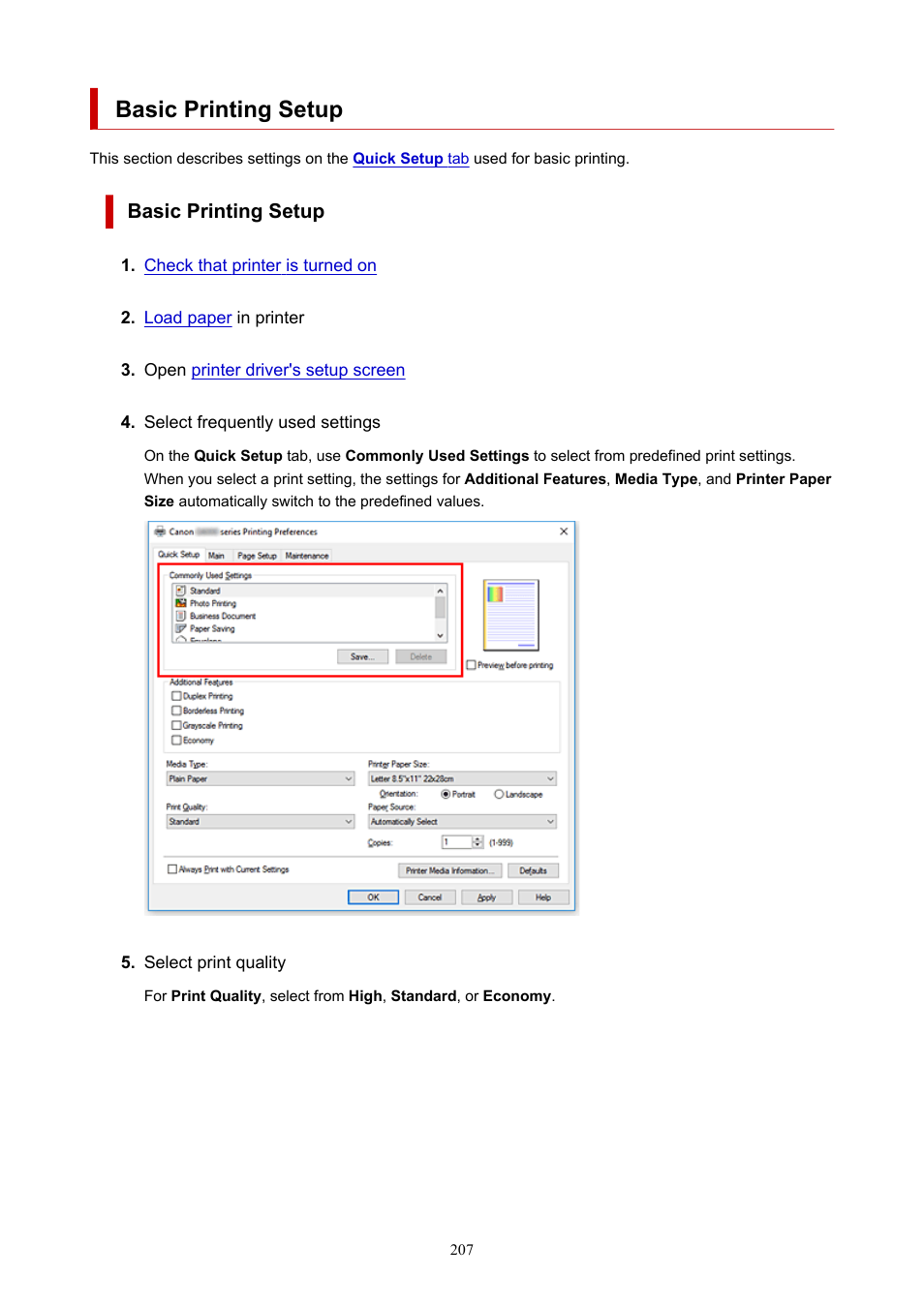 Basic printing setup | Canon PIXMA G5020 Wireless MegaTank Printer User Manual | Page 207 / 422