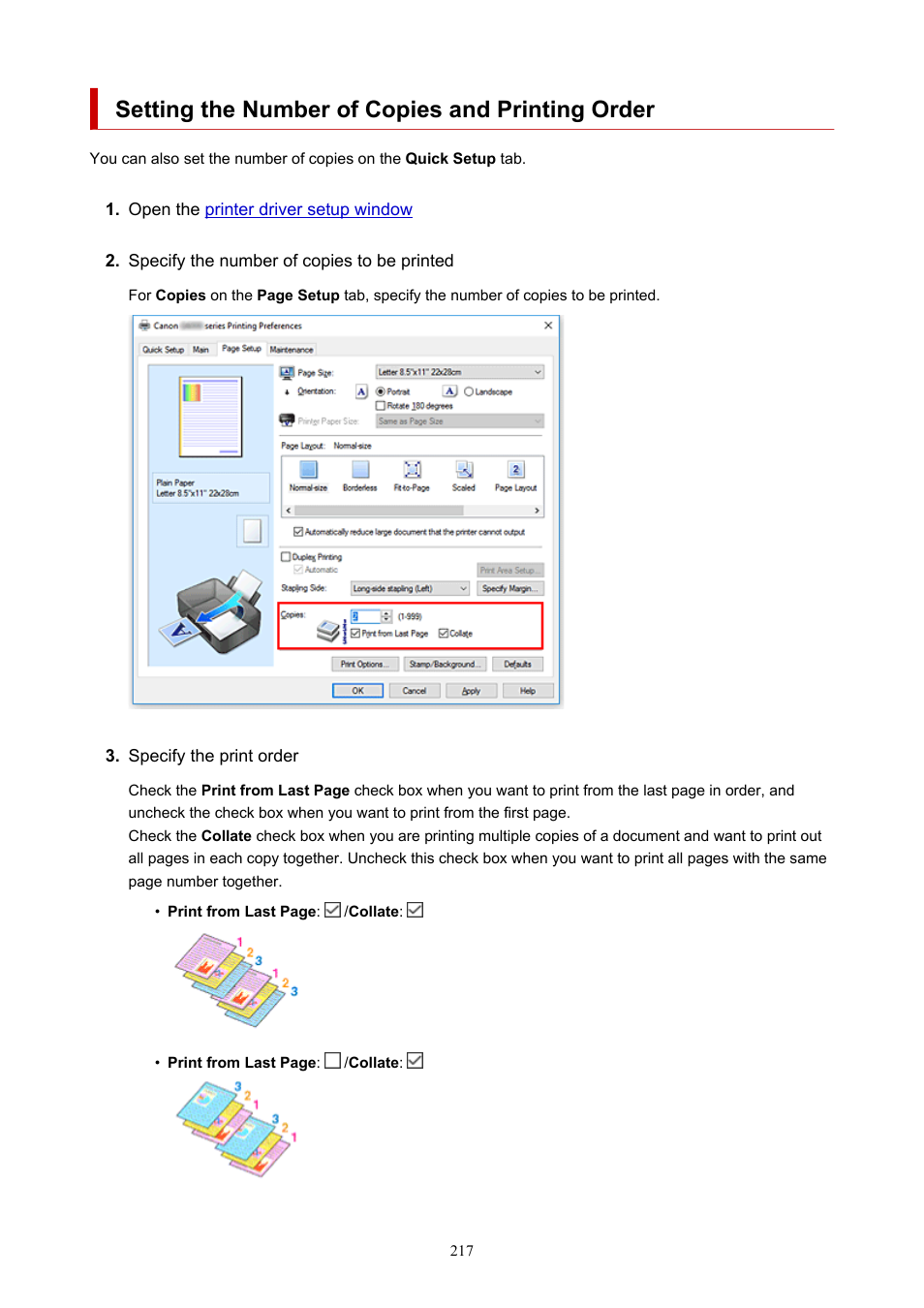 Setting the number of copies and printing order | Canon PIXMA G5020 Wireless MegaTank Printer User Manual | Page 217 / 422
