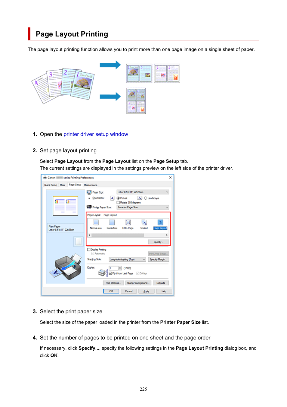 Page layout printing | Canon PIXMA G5020 Wireless MegaTank Printer User Manual | Page 225 / 422