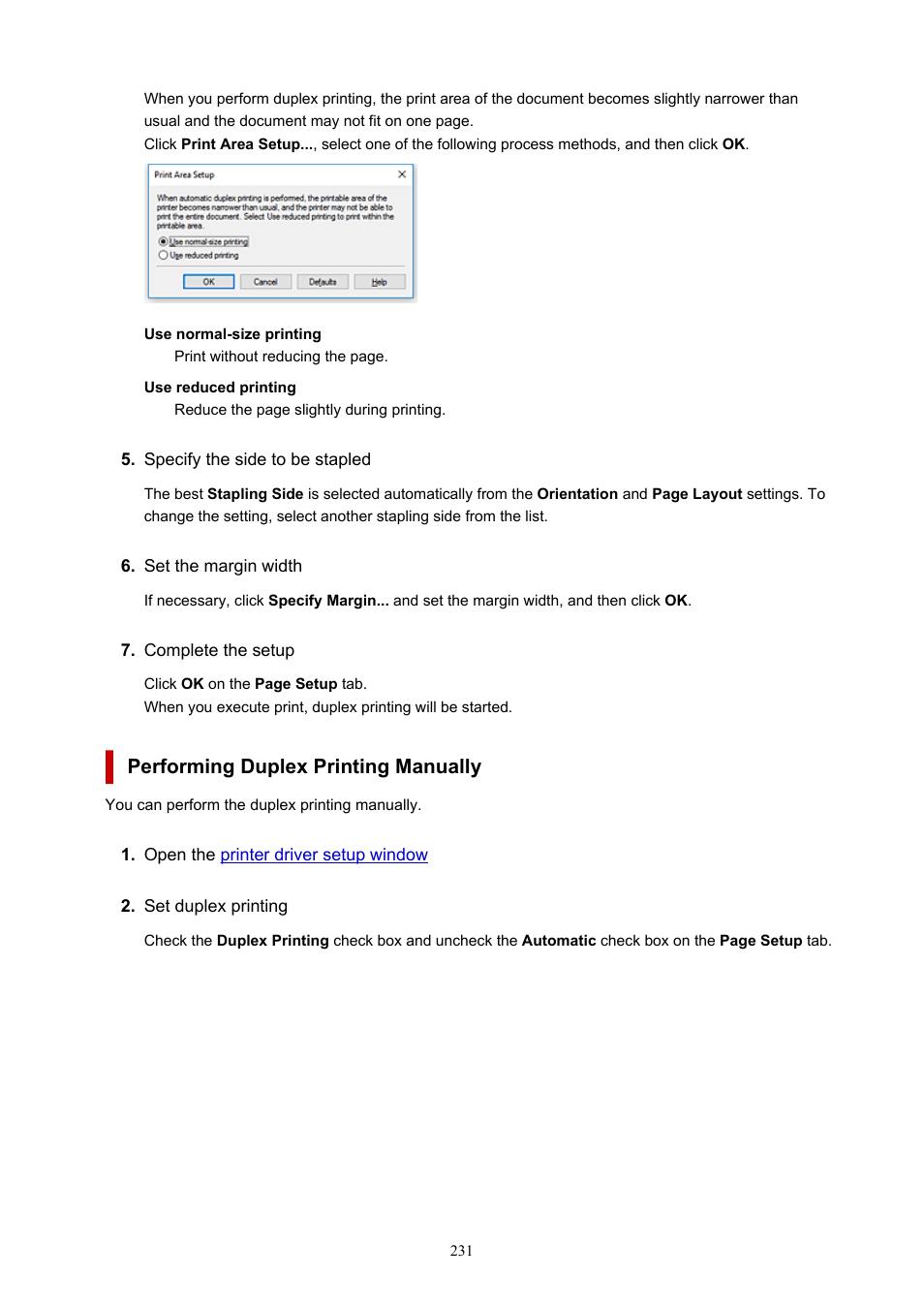 Performing duplex printing manually | Canon PIXMA G5020 Wireless MegaTank Printer User Manual | Page 231 / 422