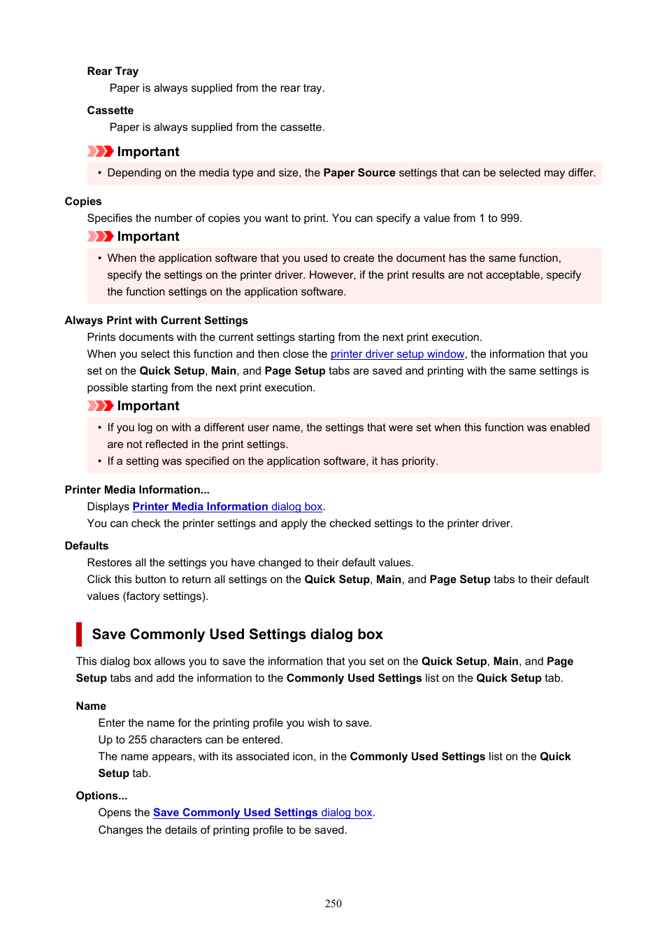 Displays the, Save commonly used settings, Dialog box | Save commonly used settings dialog box | Canon PIXMA G5020 Wireless MegaTank Printer User Manual | Page 250 / 422