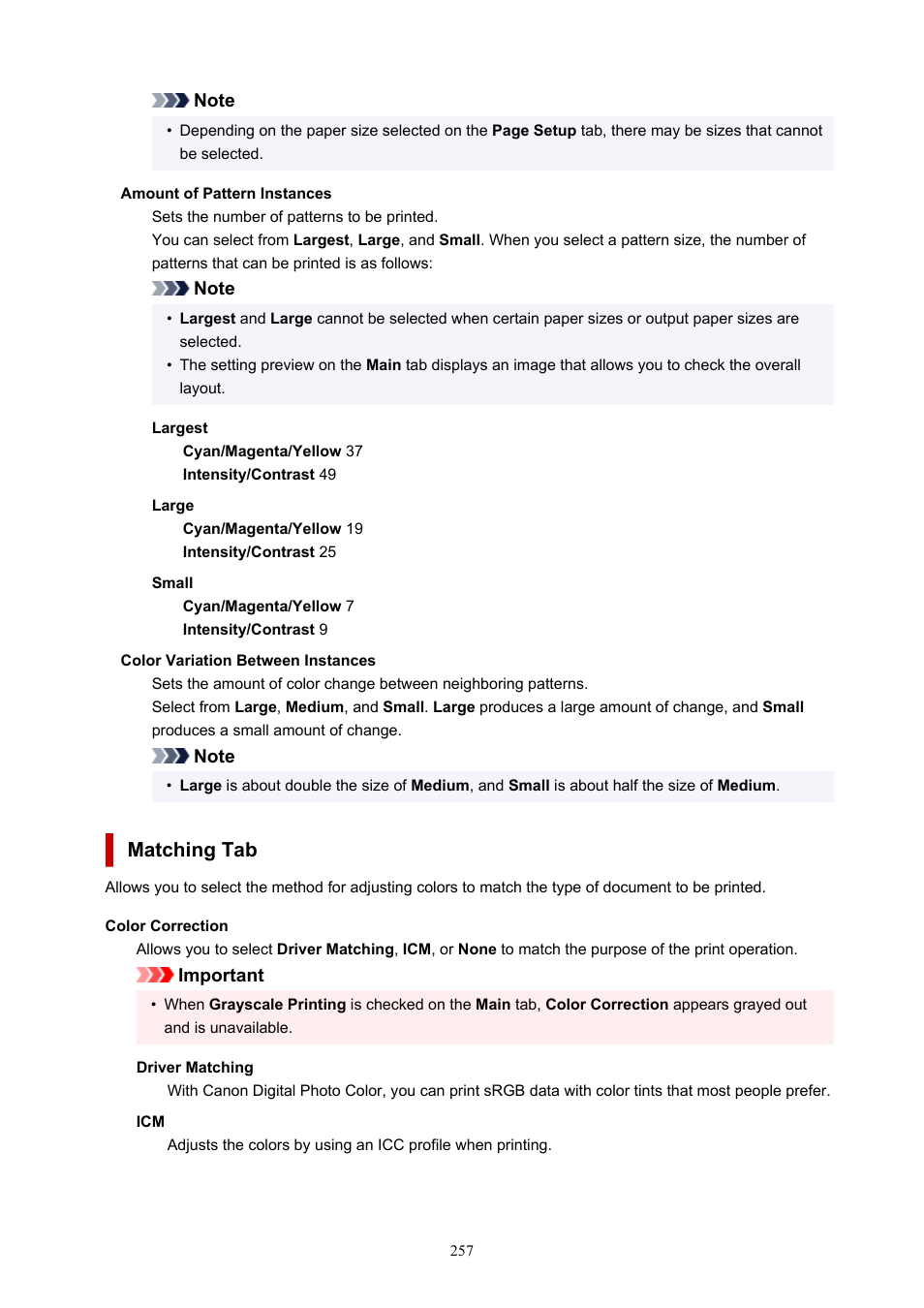 Matching, Matching tab | Canon PIXMA G5020 Wireless MegaTank Printer User Manual | Page 257 / 422