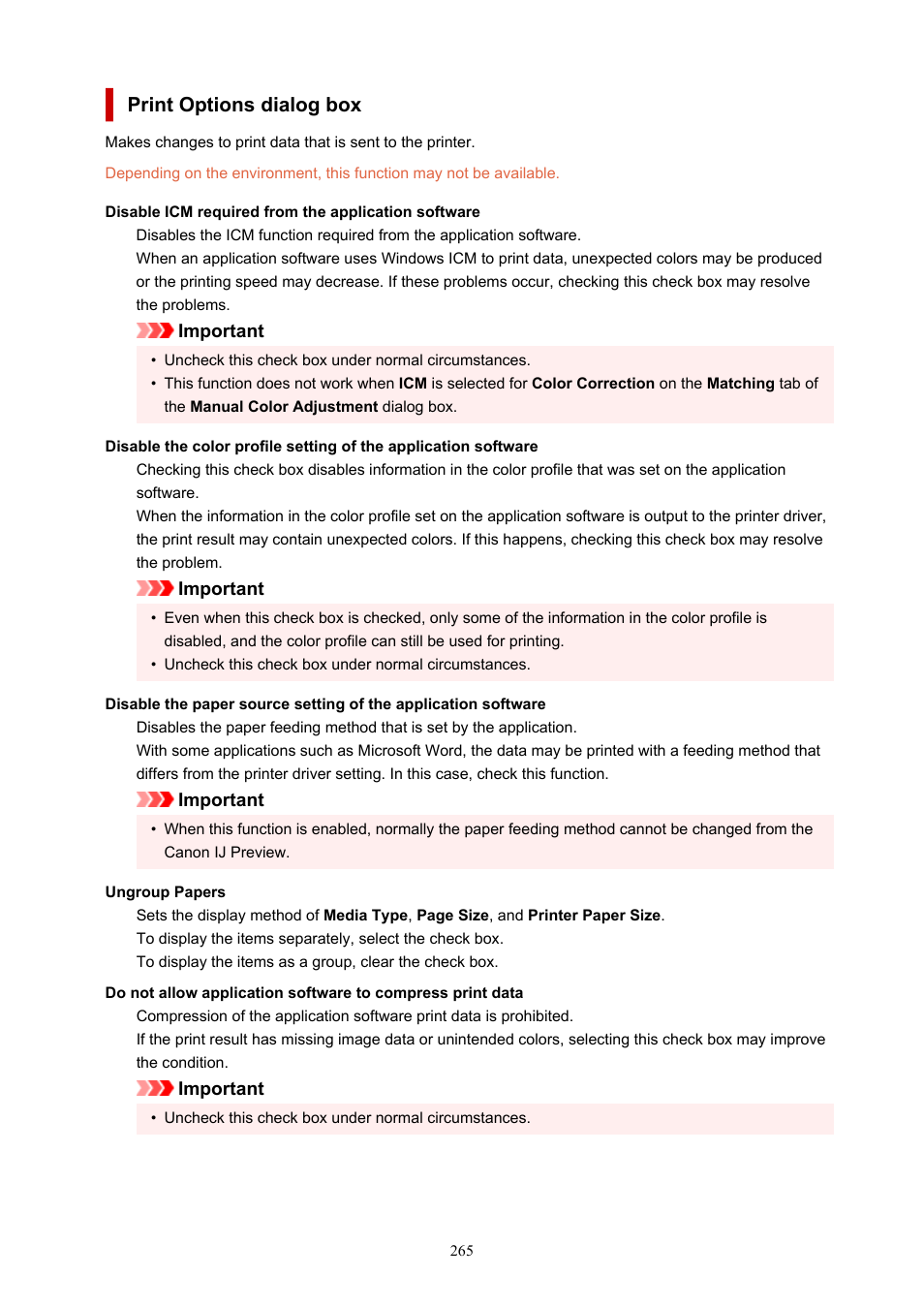 Opens the, Print options, Dialog box | Print options dialog box | Canon PIXMA G5020 Wireless MegaTank Printer User Manual | Page 265 / 422