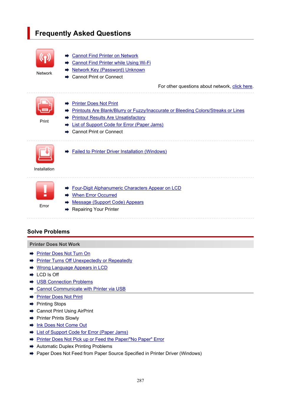 Frequently asked questions | Canon PIXMA G5020 Wireless MegaTank Printer User Manual | Page 287 / 422