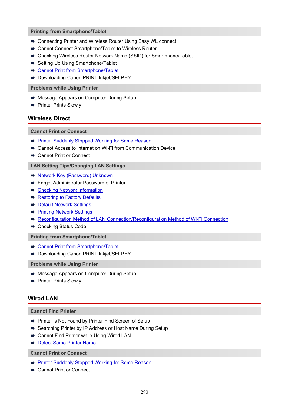 Wireless direct, Wired lan | Canon PIXMA G5020 Wireless MegaTank Printer User Manual | Page 290 / 422