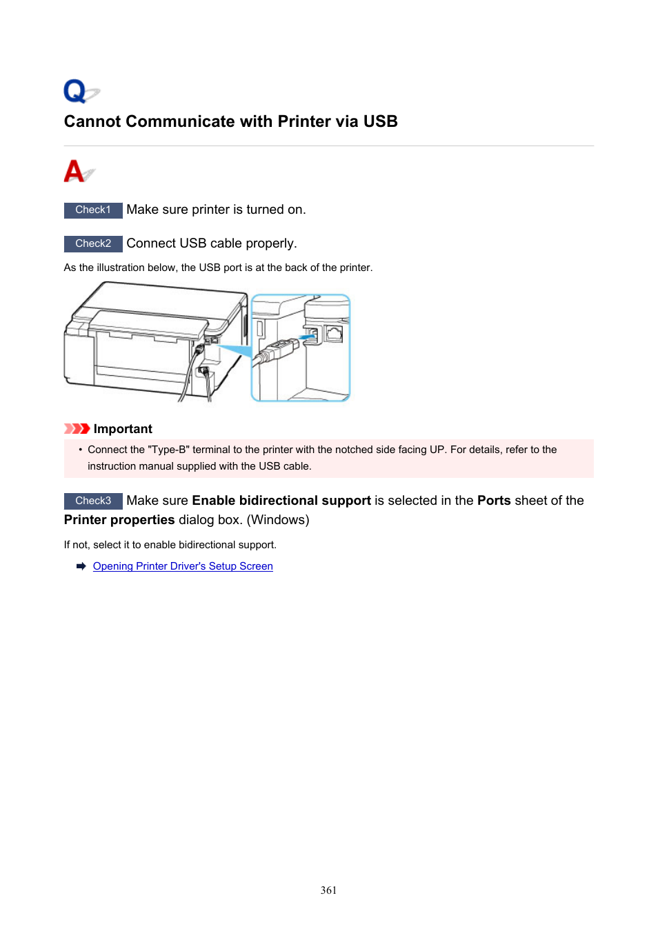 Cannot communicate with printer via usb | Canon PIXMA G5020 Wireless MegaTank Printer User Manual | Page 361 / 422