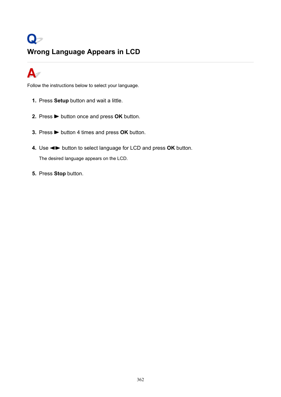 Wrong language appears in lcd | Canon PIXMA G5020 Wireless MegaTank Printer User Manual | Page 362 / 422