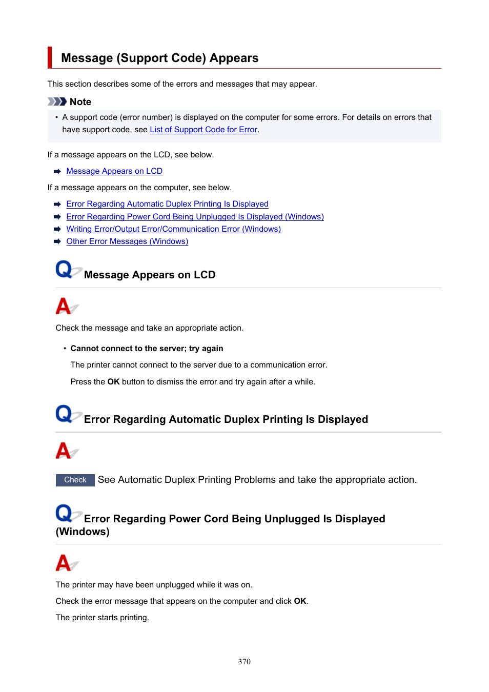 Message (support code) appears | Canon PIXMA G5020 Wireless MegaTank Printer User Manual | Page 370 / 422