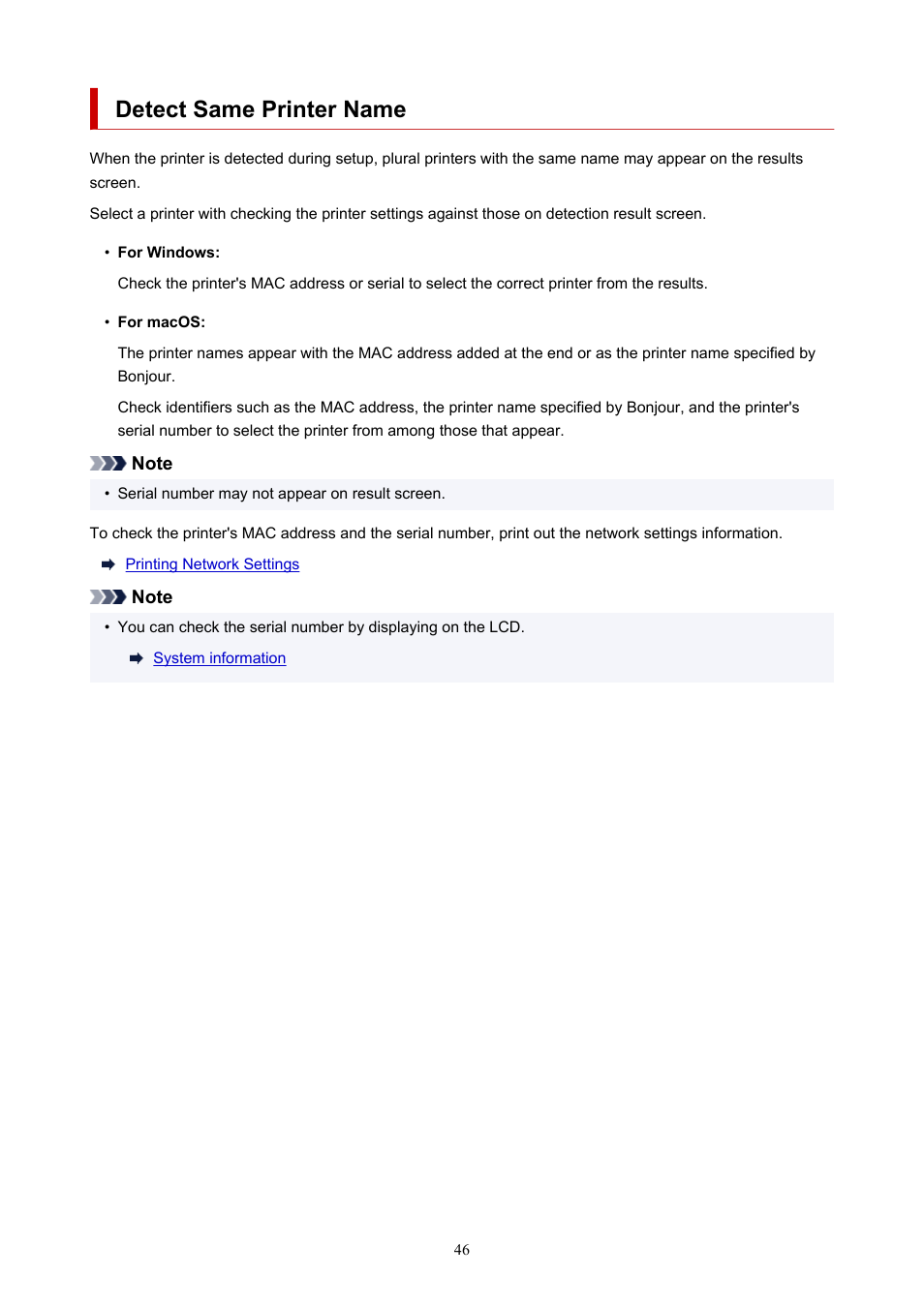 Detect same printer name | Canon PIXMA G5020 Wireless MegaTank Printer User Manual | Page 46 / 422