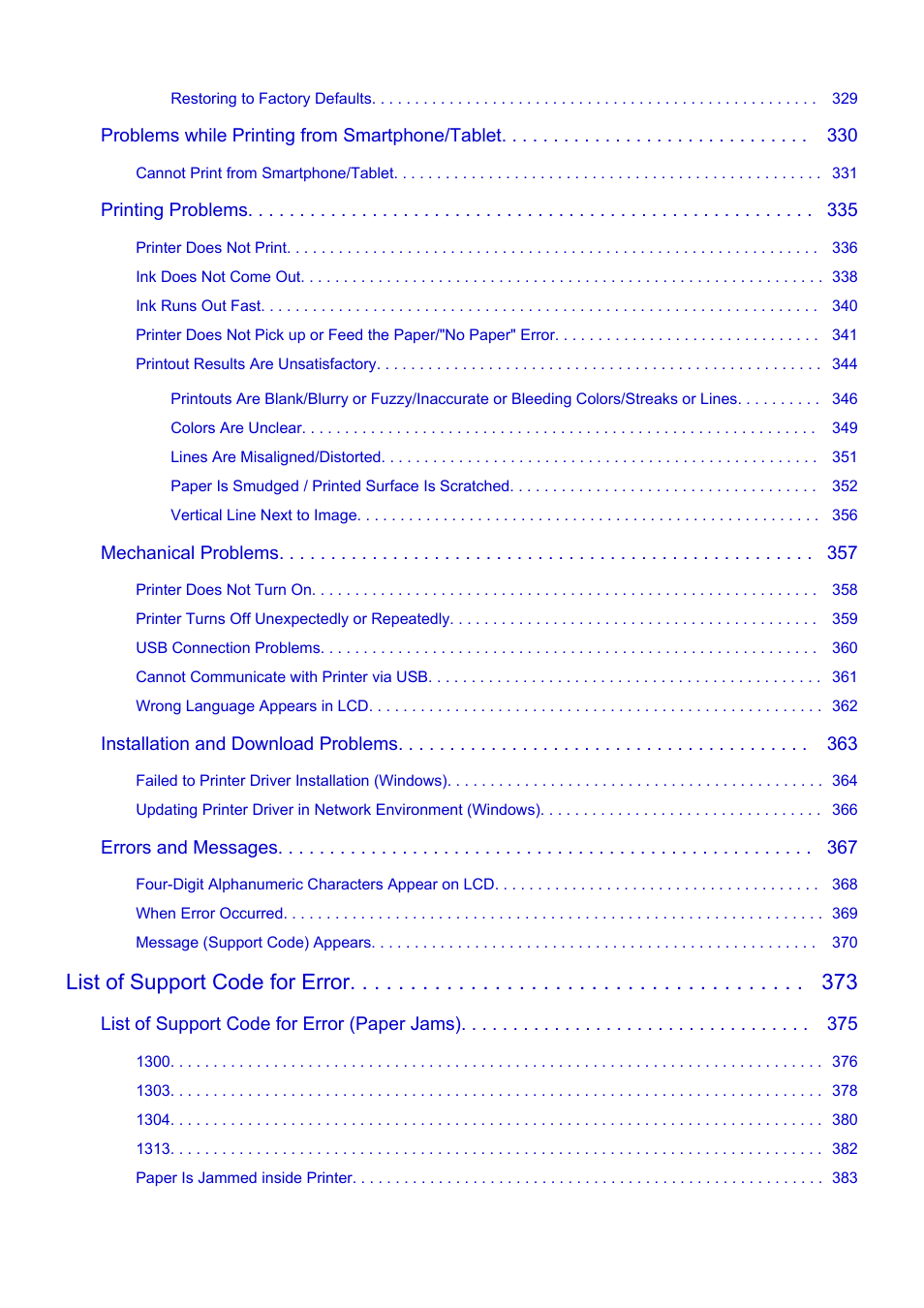 List of support code for error | Canon PIXMA G5020 Wireless MegaTank Printer User Manual | Page 7 / 422