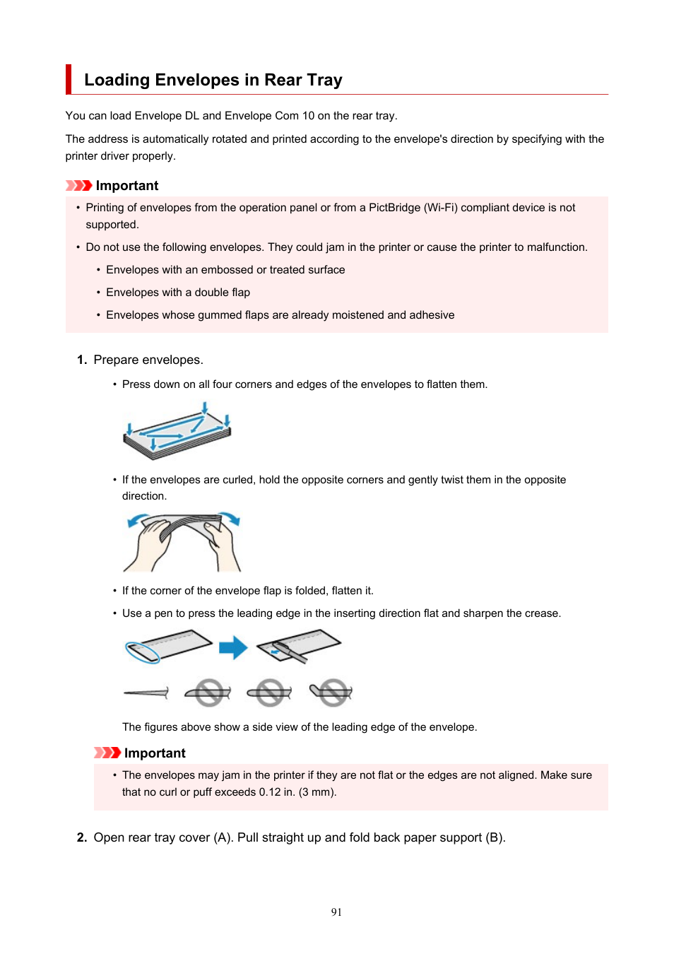 Loading envelopes in rear tray | Canon PIXMA G5020 Wireless MegaTank Printer User Manual | Page 91 / 422