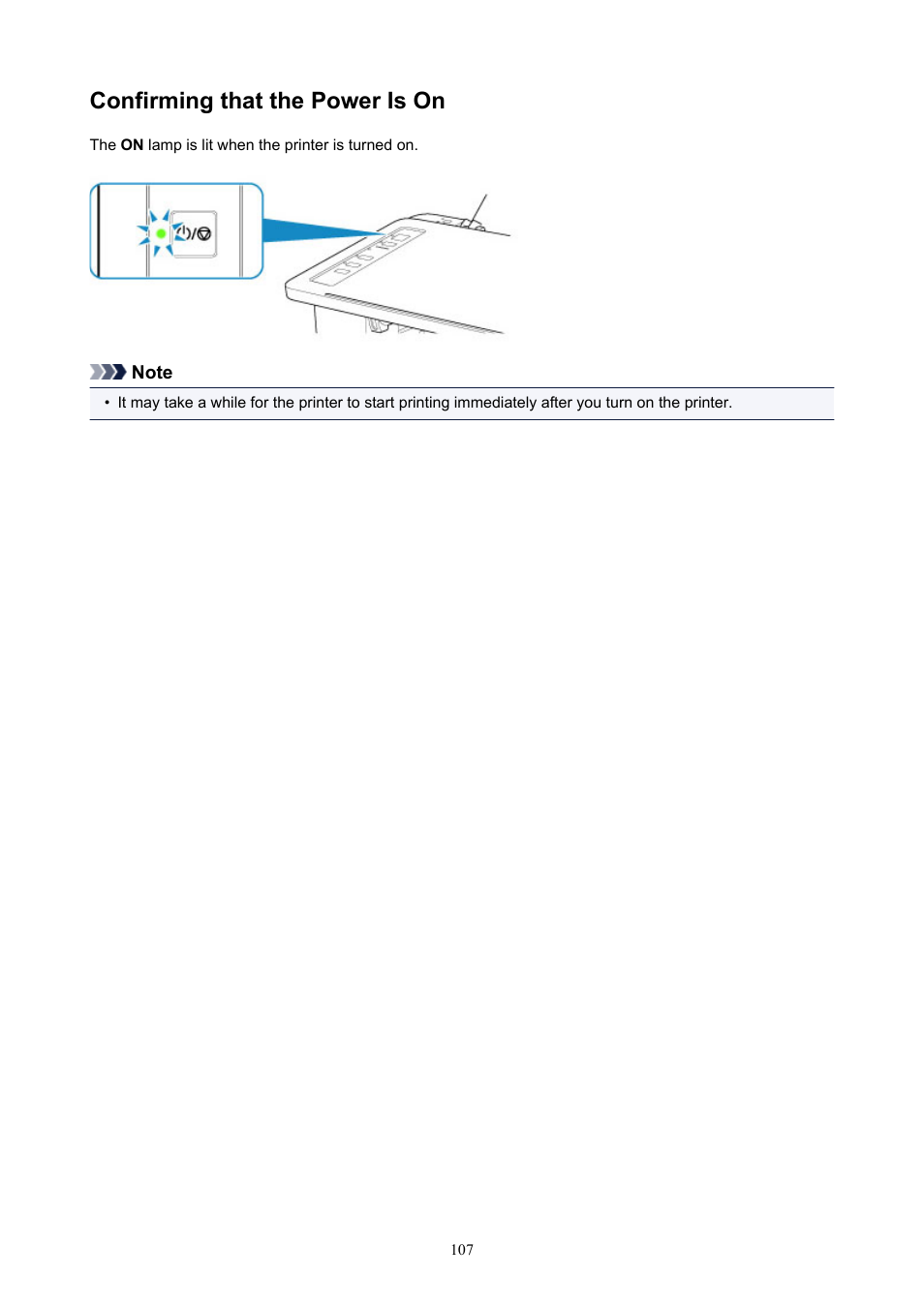 Confirming that the power is on | Canon PIXMA TS302 Wireless Inkjet Printer User Manual | Page 107 / 286