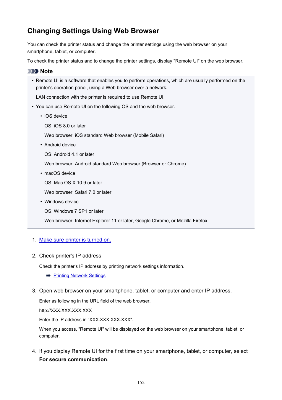 Changing settings using web browser | Canon PIXMA TS302 Wireless Inkjet Printer User Manual | Page 152 / 286