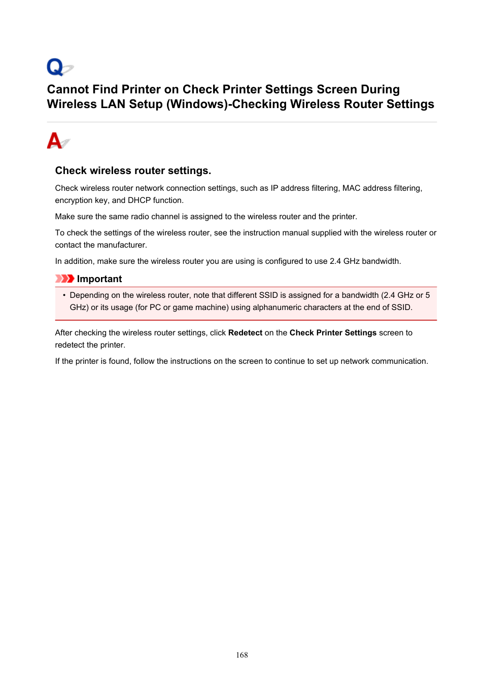 Checking wireless router settings | Canon PIXMA TS302 Wireless Inkjet Printer User Manual | Page 168 / 286