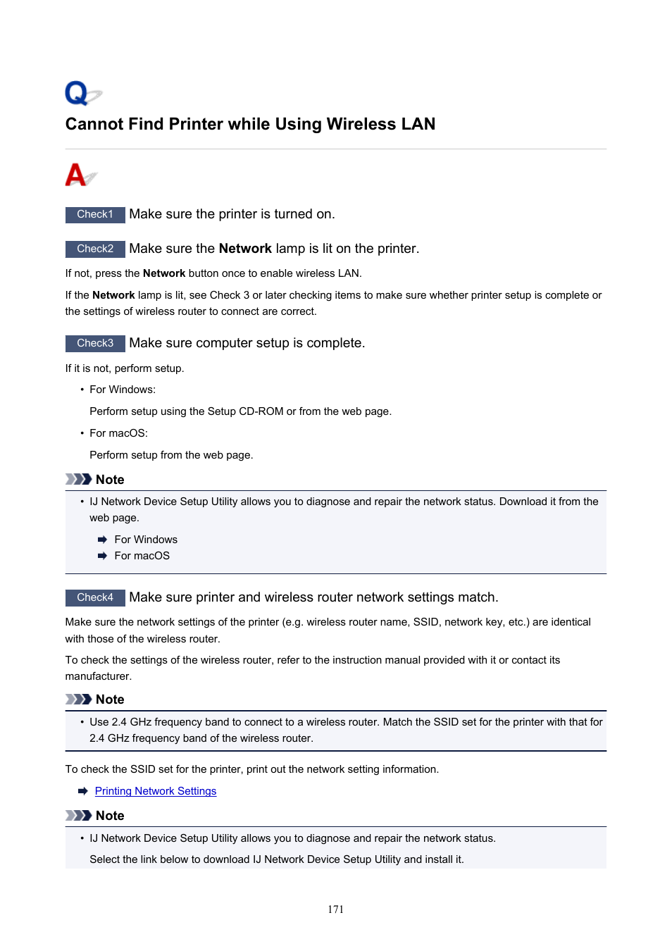 Cannot find printer while using wireless lan | Canon PIXMA TS302 Wireless Inkjet Printer User Manual | Page 171 / 286