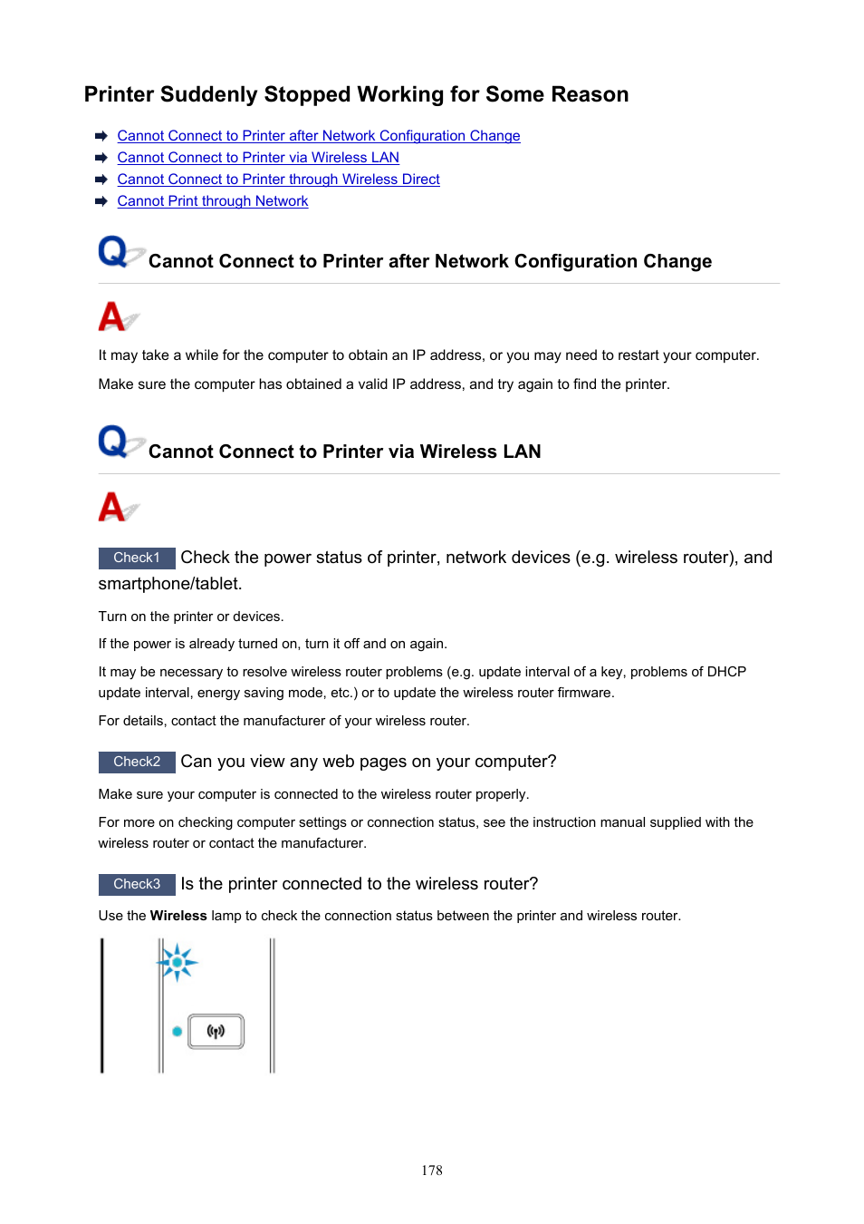 Printer suddenly stopped working for some reason | Canon PIXMA TS302 Wireless Inkjet Printer User Manual | Page 178 / 286