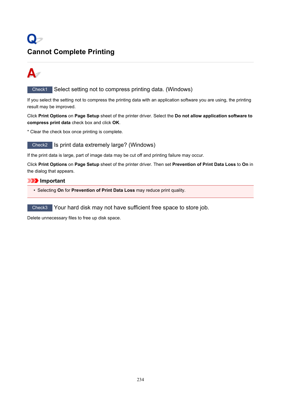 Cannot complete printing | Canon PIXMA TS302 Wireless Inkjet Printer User Manual | Page 234 / 286