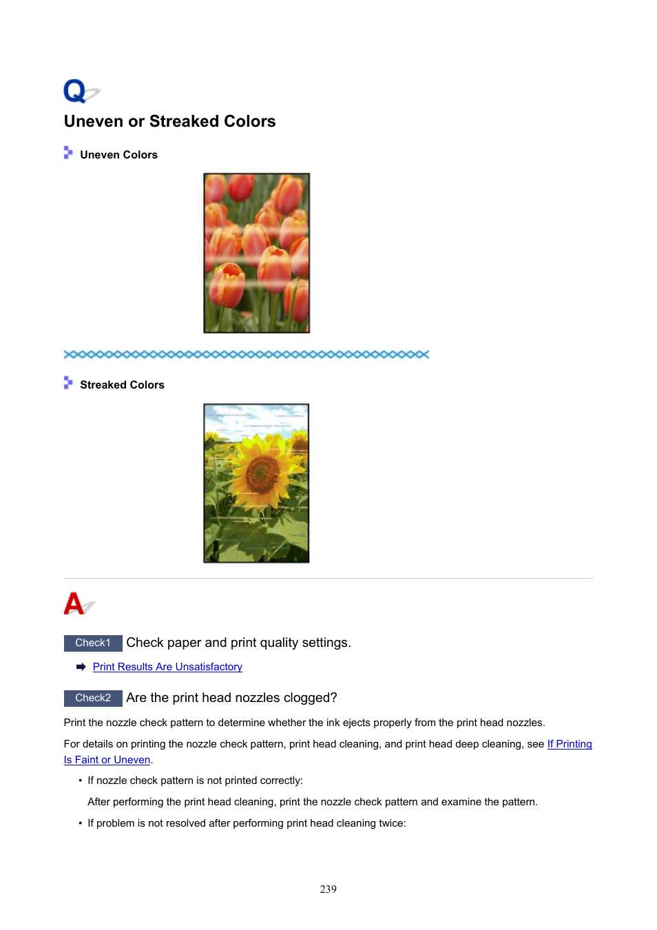 Uneven or streaked colors | Canon PIXMA TS302 Wireless Inkjet Printer User Manual | Page 239 / 286