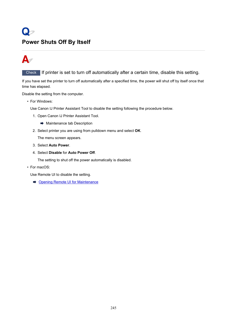 Power shuts off by itself | Canon PIXMA TS302 Wireless Inkjet Printer User Manual | Page 245 / 286