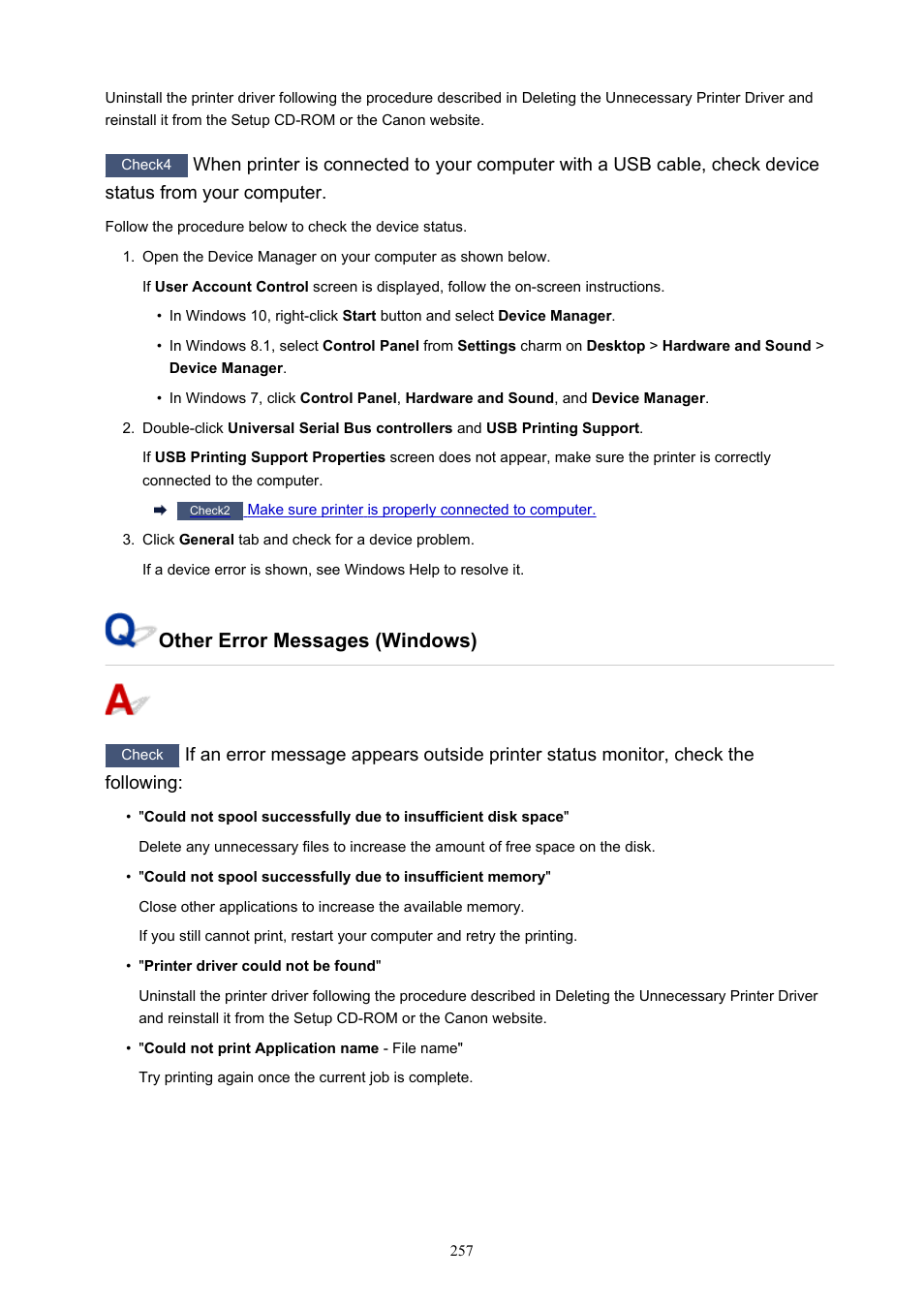 Other error messages (windows) | Canon PIXMA TS302 Wireless Inkjet Printer User Manual | Page 257 / 286