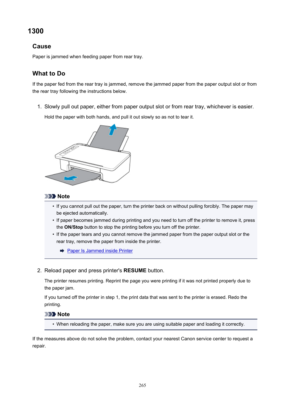 Cause, What to do | Canon PIXMA TS302 Wireless Inkjet Printer User Manual | Page 265 / 286