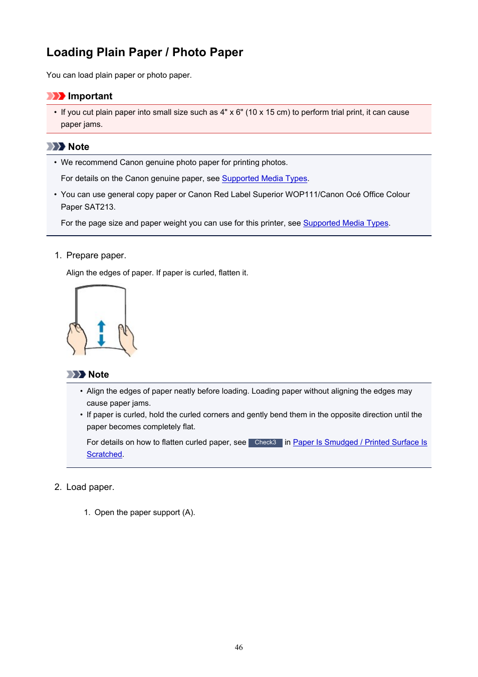 Loading plain paper / photo paper | Canon PIXMA TS302 Wireless Inkjet Printer User Manual | Page 46 / 286