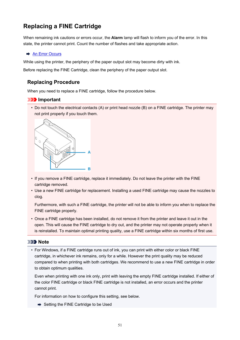 Replacing a fine cartridge | Canon PIXMA TS302 Wireless Inkjet Printer User Manual | Page 51 / 286