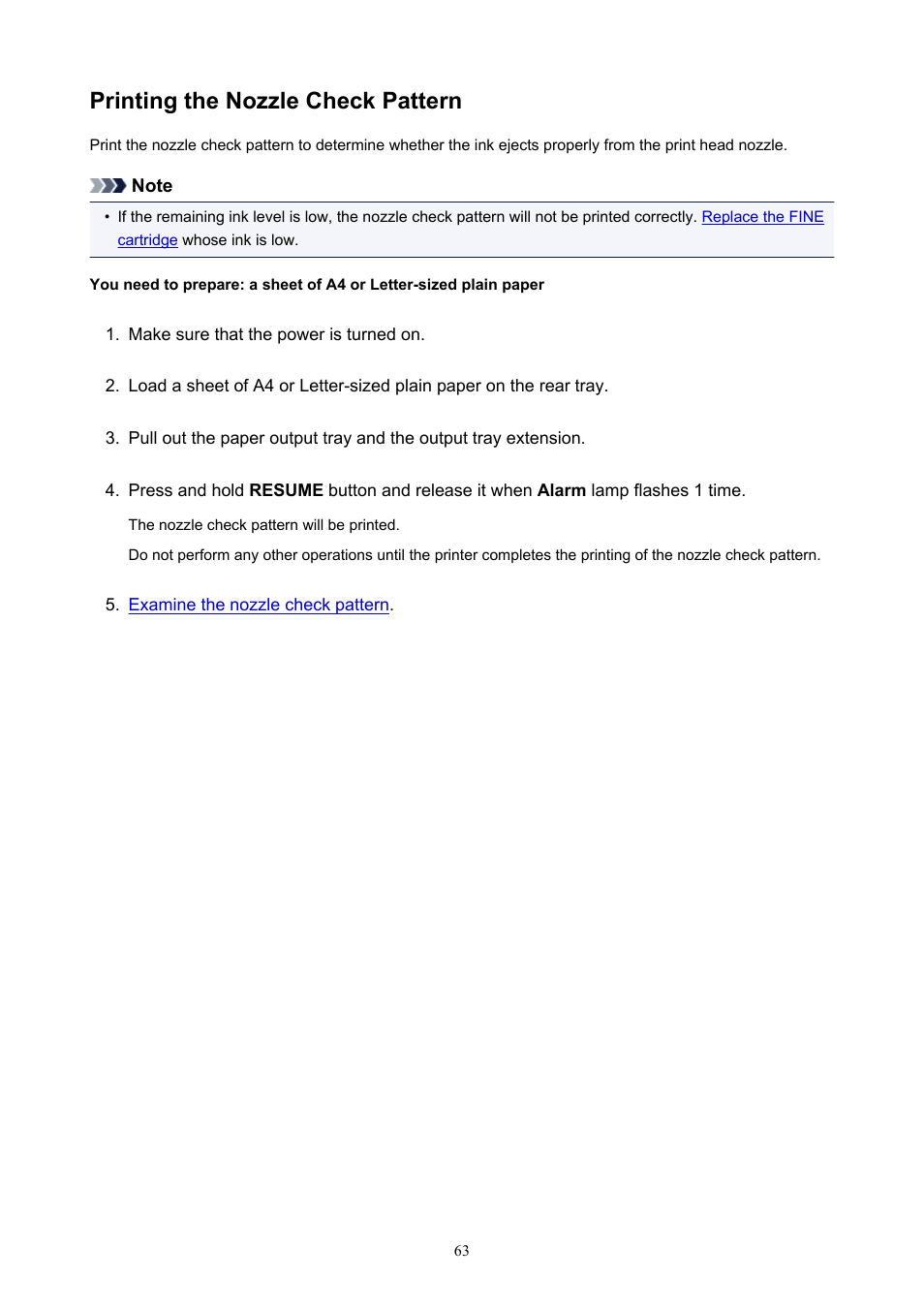 Printing the nozzle check pattern | Canon PIXMA TS302 Wireless Inkjet Printer User Manual | Page 63 / 286